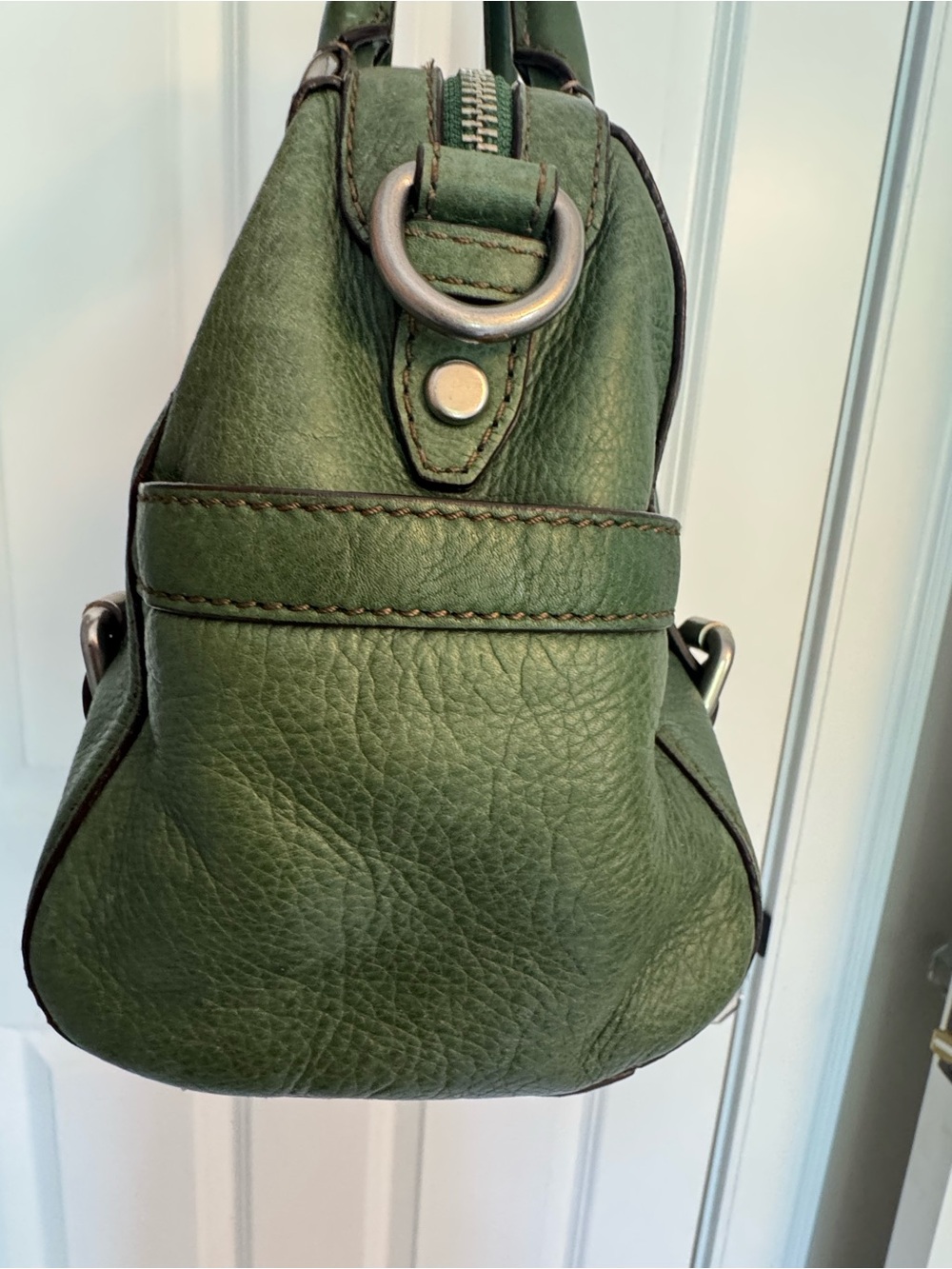 Fossil Green Maddox Leather Satchel with Buckle Accents - Picture 4 of 6